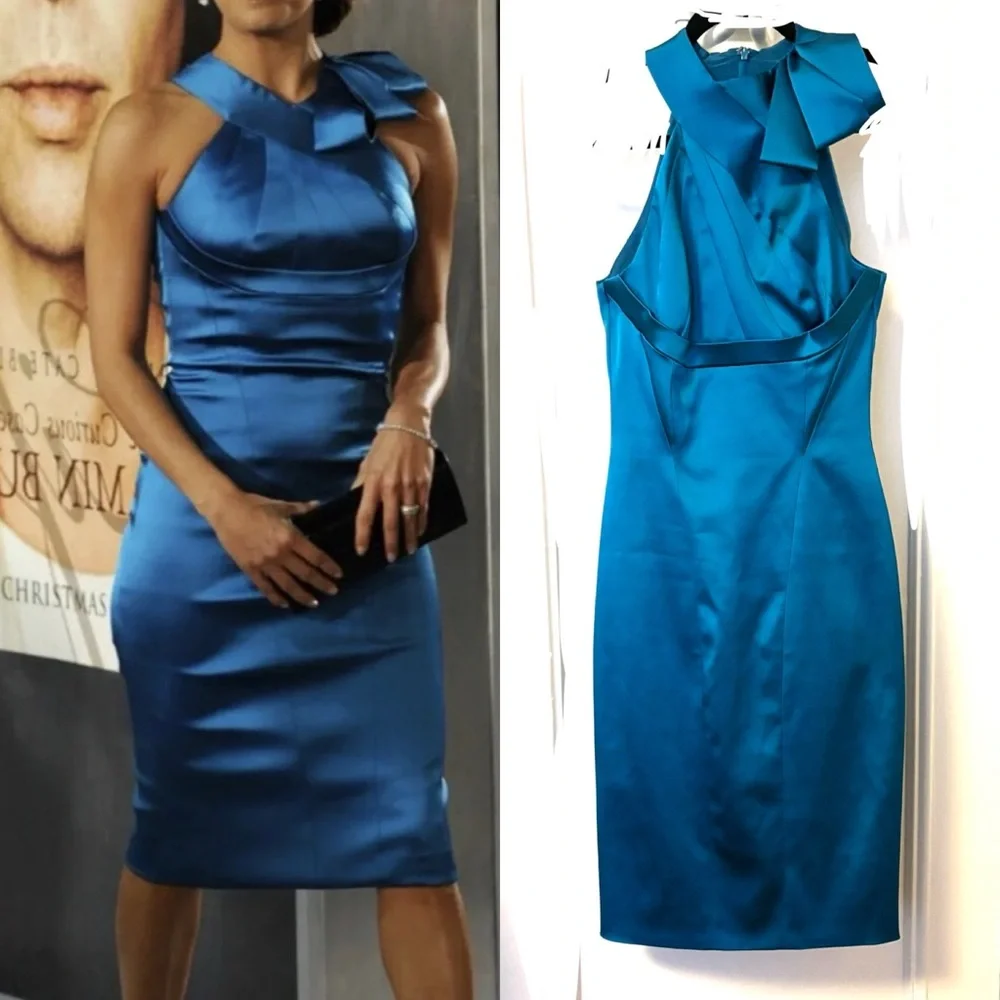 Karen Millen Teal Satin Midi Dress - Picture 1 of 11